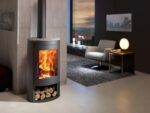 Panadero Oval 1 Kaminofen 8,7 kW – Stahl Schwarz, Natursteinabdeckung, mit Holzfach – Bild 2